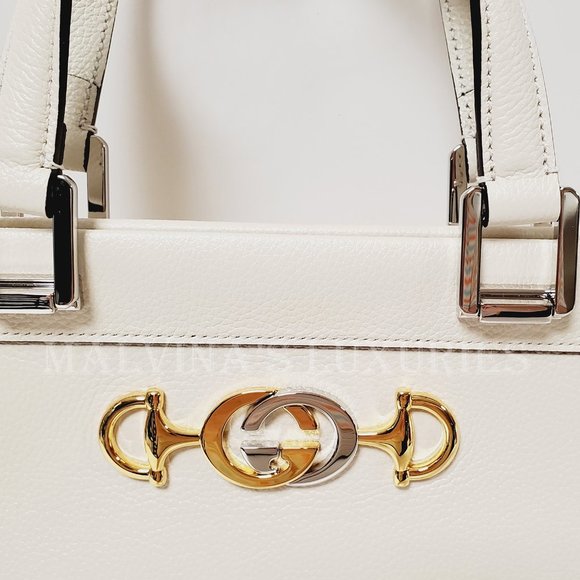 GUCCI BAG 564714 ZUMI MEDIUM GRAINY WHITE LEATHER TOP HANDLE INTERLOCKING G LOGO - Picture 4 of 16